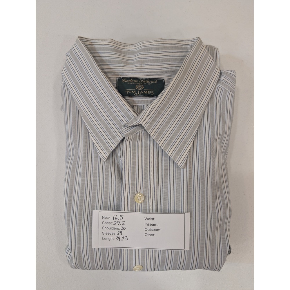 Tom James Custom Tailored Mens Striped Button Down Dress Shirt 16.5 / 38 - Picture 6 of 6